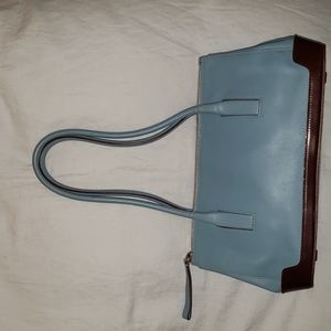PRADA medium blue & brown leather satchel